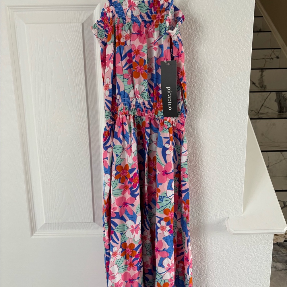 Floral Pink and Blue Maxi Dress